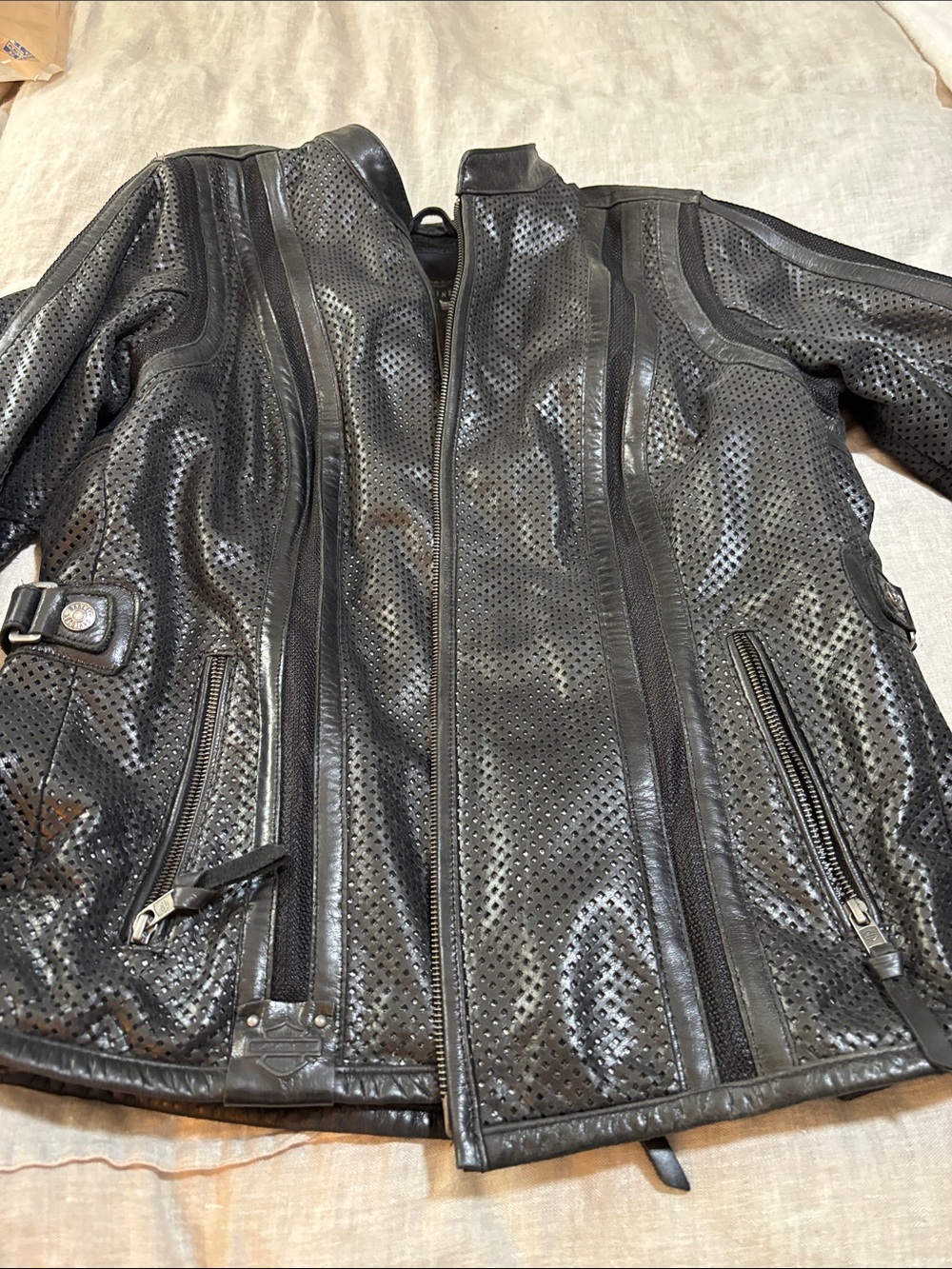 Harley-Davidson Black Perforated Leather Bomber Jacket